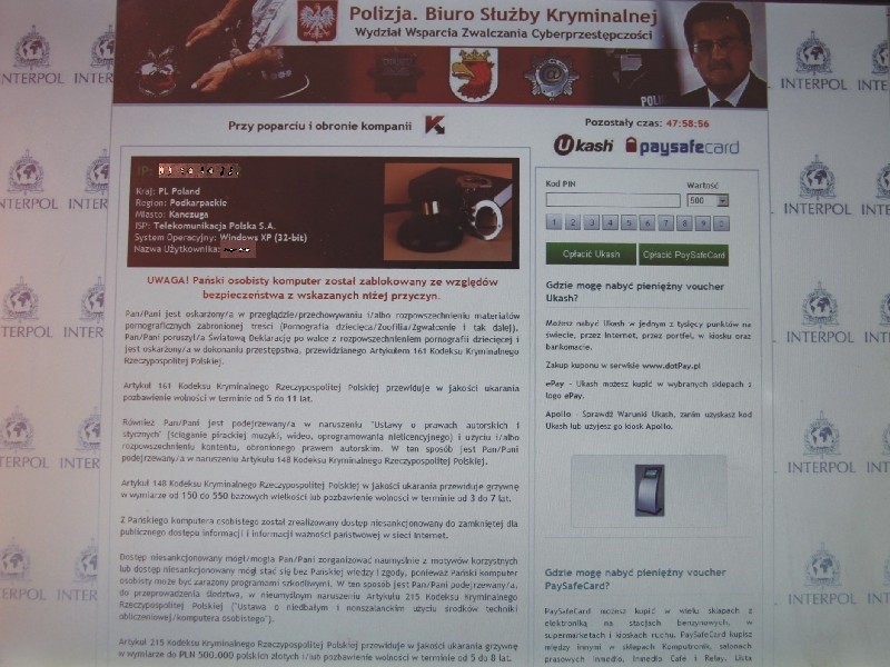 Wirus z wizerunkiem prezydenta Polski Bronisława Komorowskiego zaatakował komputer przemyślanina.